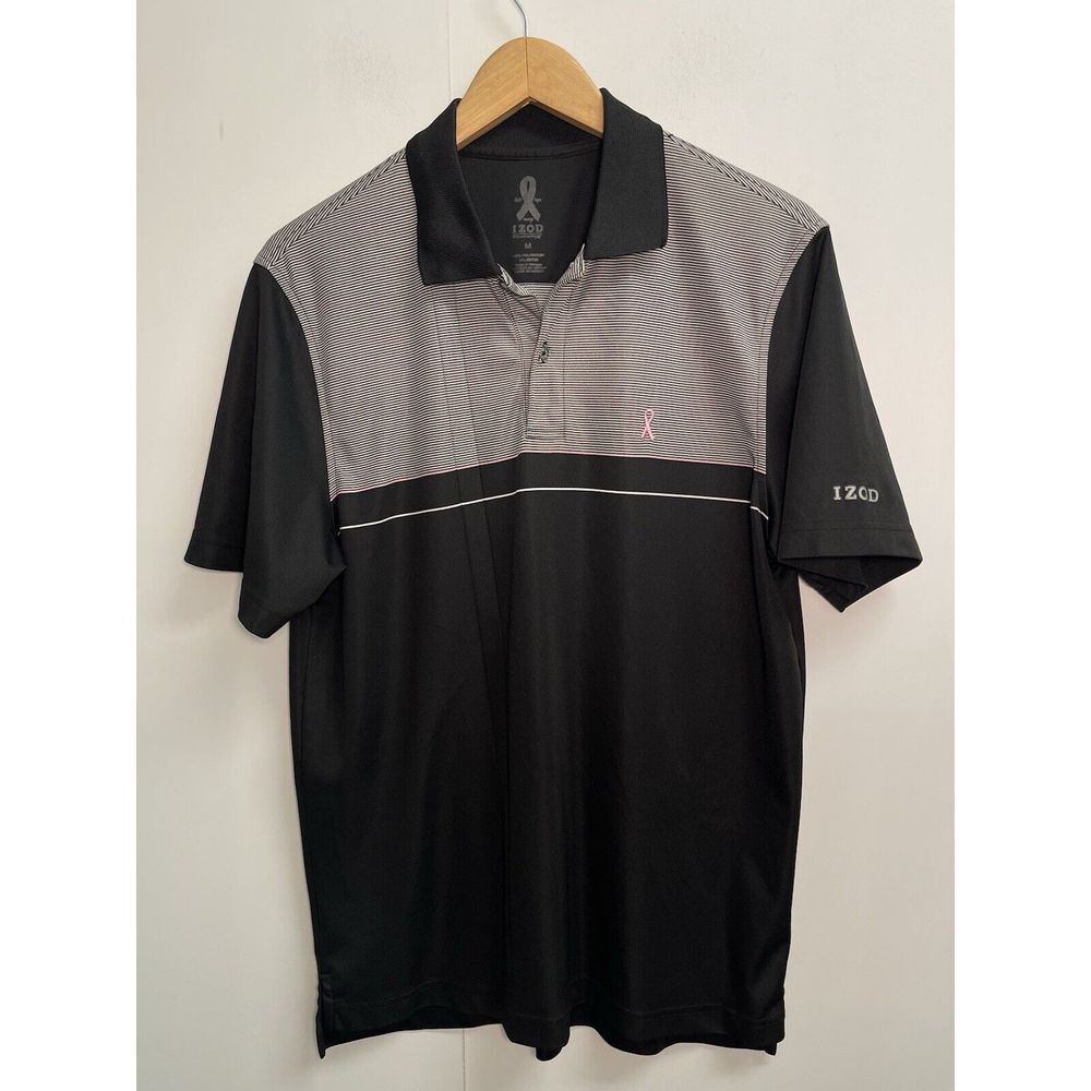 Izod Polo Shirt Men's Size M Black Performx Pink Breast Cancer Ribbon Golf